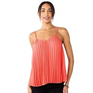 Dynamite Coral Pleated Cami Chiffon Tank Top